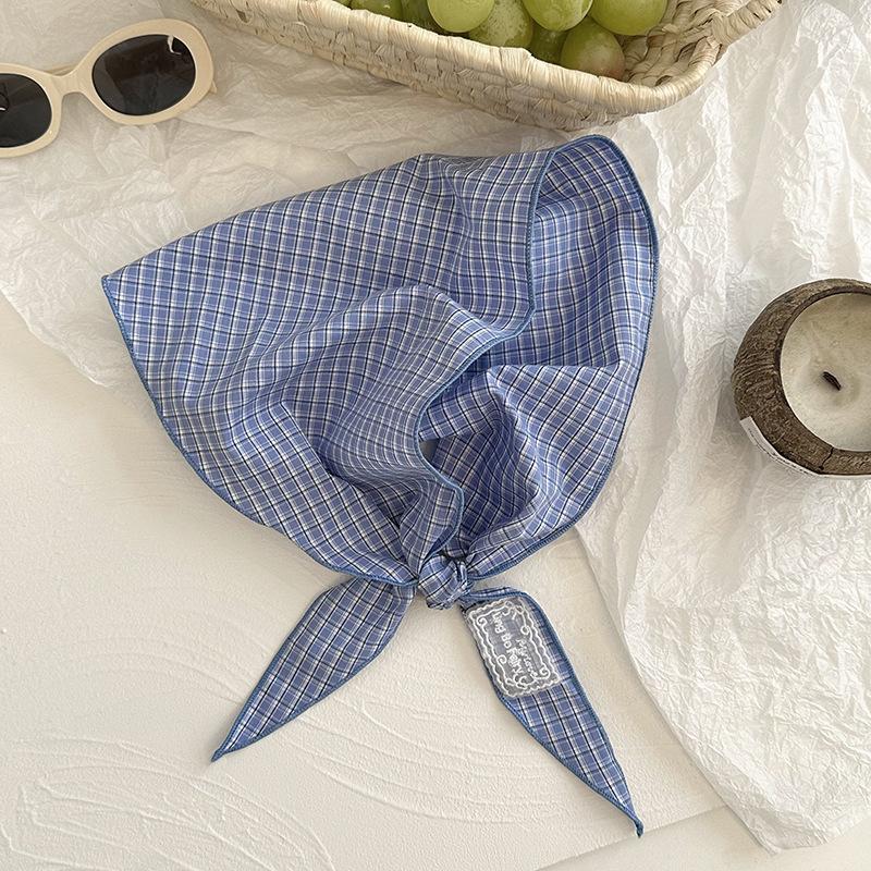 Silk scarf new versatile plaid headscarf headband hair tie multi-purpose neck scarf triangular scarf waist stack wear