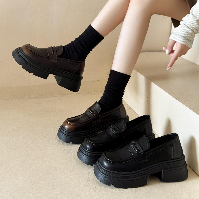 Black Platform British Style Small Leather Shoes Women's 2025 Spring and Autumn New Retro Mary Jane One-pedal Loafers Single Shoes