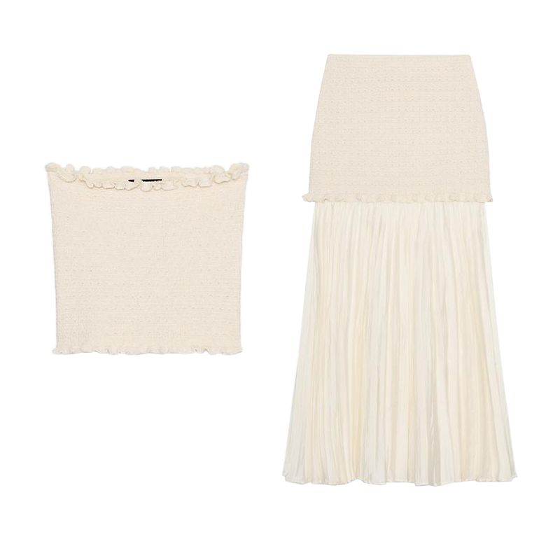 Spring and Summer New Knitting Tube Top Tops 4192043 Small Pleated Hem High Waist Knitted Skirt 4192042