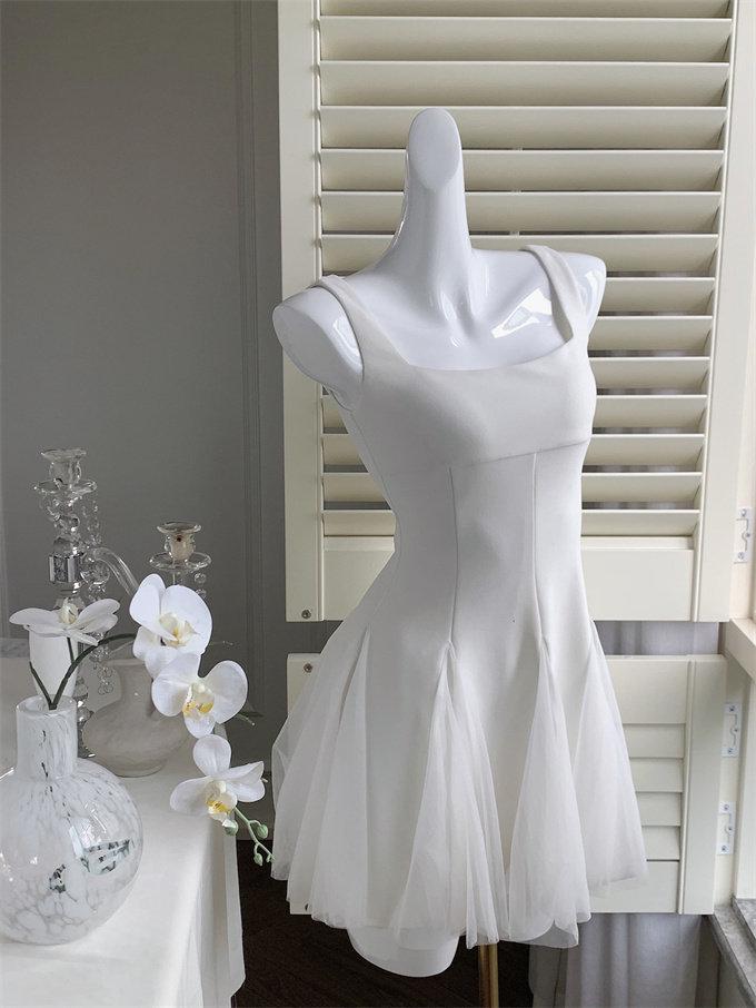 One Moment Waltz White Spaghetti Strap Dress - Women's Mesh Puffy Fairy Long Dress