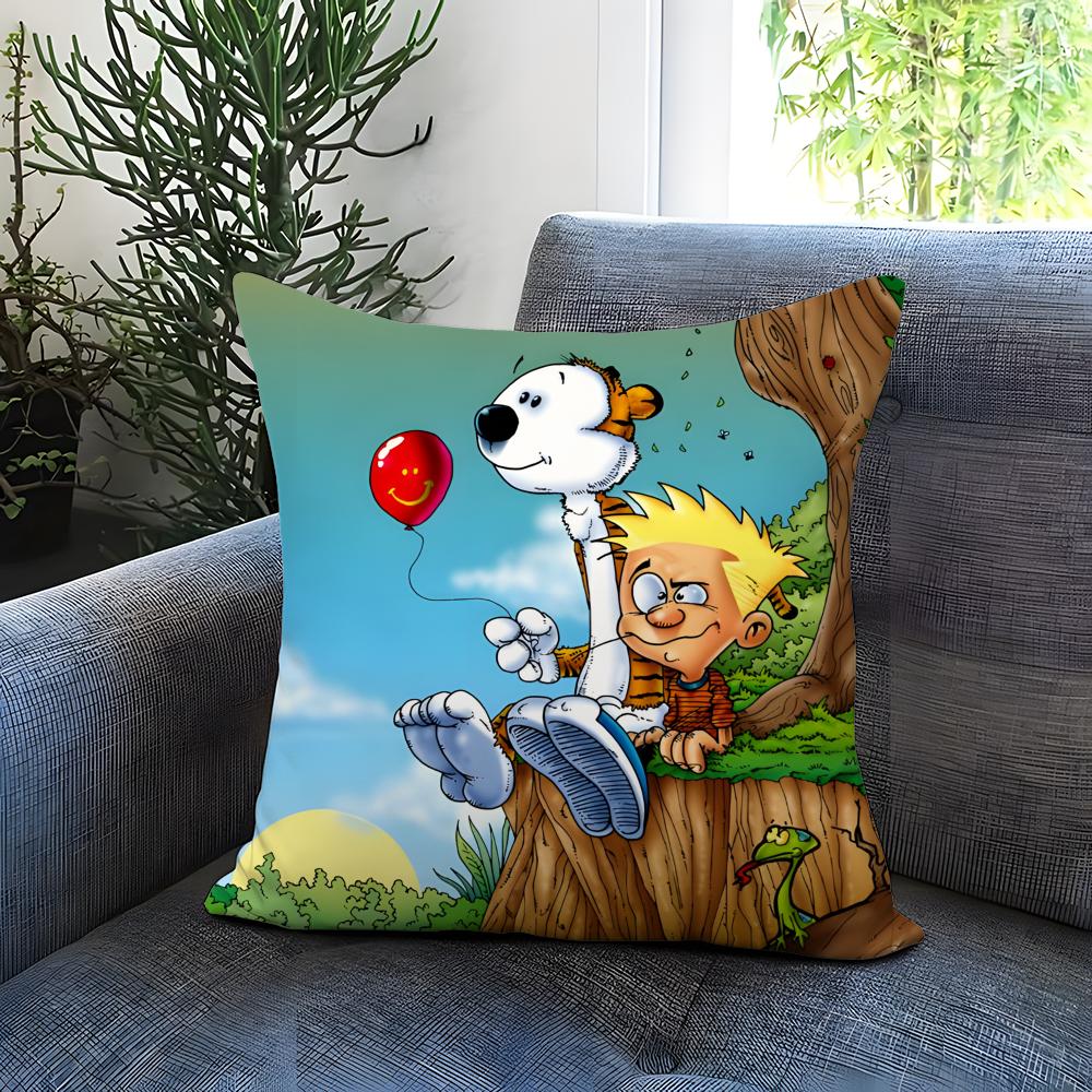 Аниме Кальвин и Гоббс Наволочка Удобная Двусторонняя Наволочка Идеально для Автомобиля Дивана Спальни и Многого Другого 12x12Inch