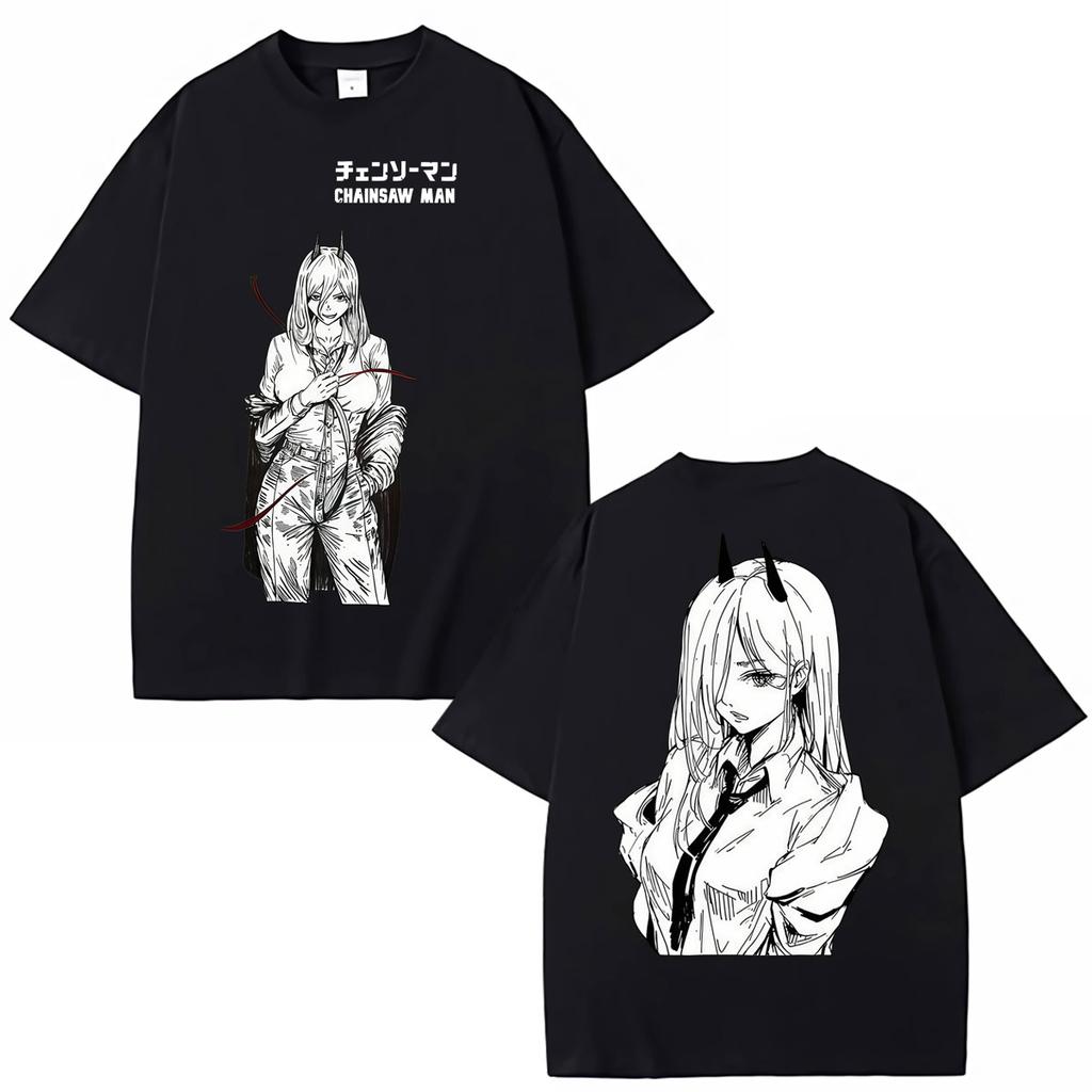 Anime Chainsaw Man Reze Denji Power T Shirts Men Women Harajuku Manga Vintage T-shirt Oversized Cotton Y2k T-Shirts Streetwear