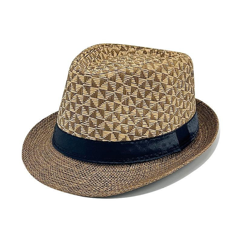 Sommer Strand Herren Strohhut Sonnenschutz Sonnenhut Atmungsaktiver Hut Herren Britischer Zylinder Hut Papa Cooler Hut M（56-58cm） beige