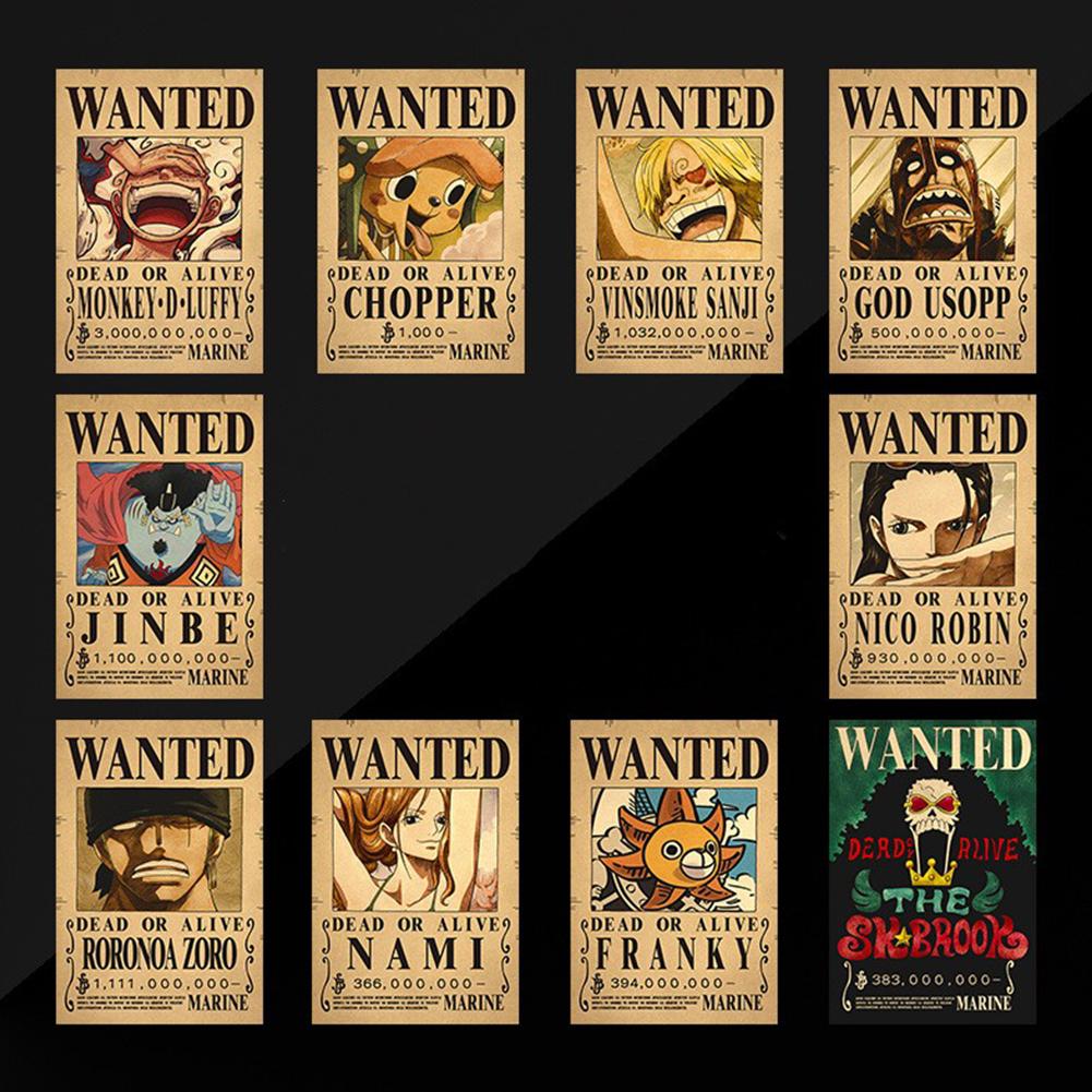 Postere din hârtie kraft One Piece Luffy 1,5 miliarde Bounty Wanted Poster Autocolante de perete anime vintage