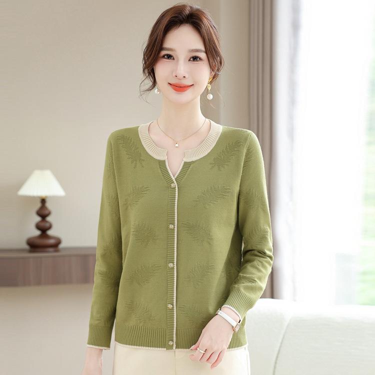 New Small Fashion Jacquard Pattern Short Sweater Crew Neck Knitted Sweater Women's Cardigan Jacket