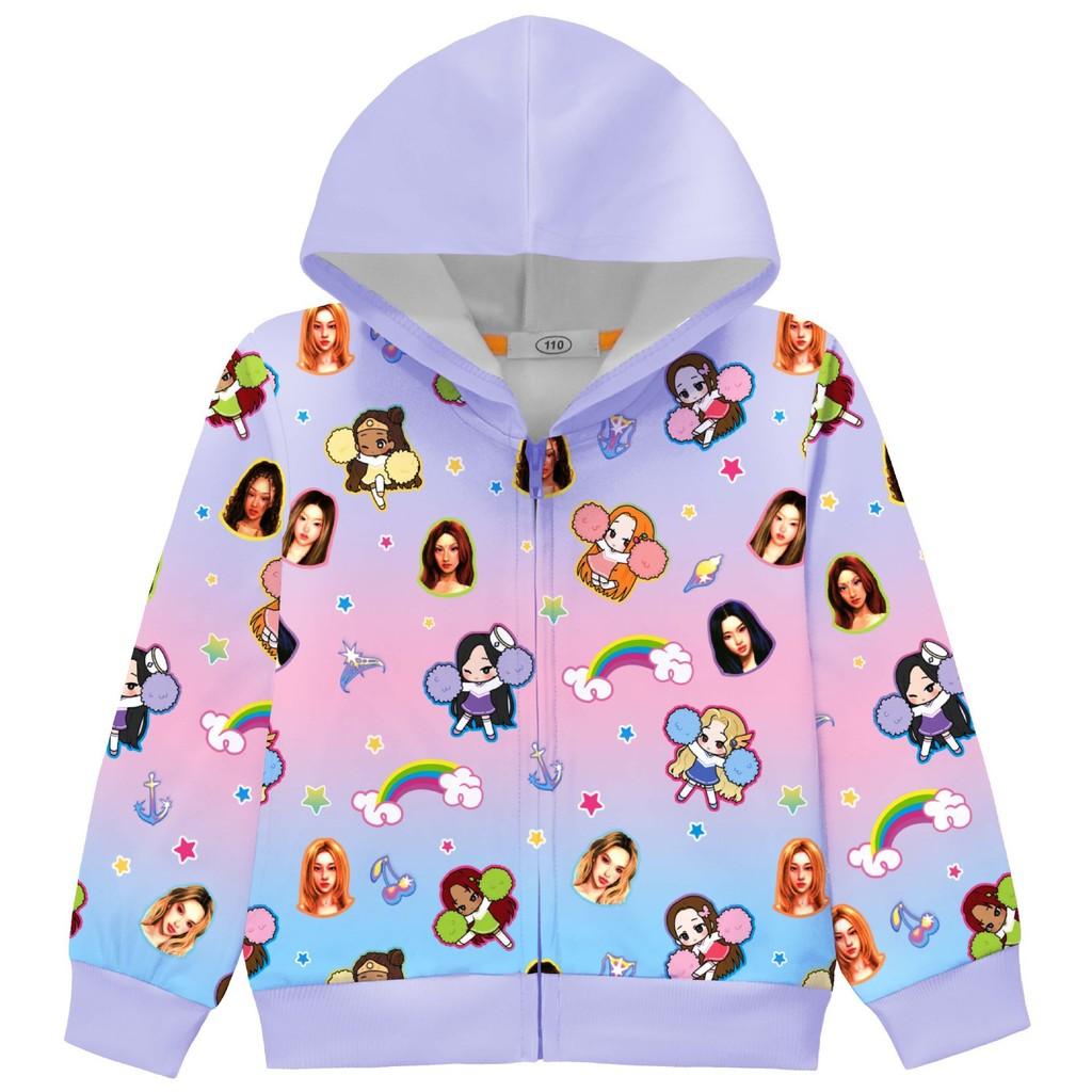 36380 Kids Girls KATSEYE Printed Long Sleeves Hooded Zipper Coat Jacket