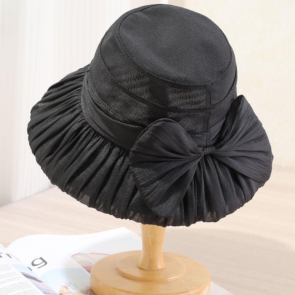 New hat women's summer mesh bow bucket hat thin travel breathable fashion sun hat sun hat