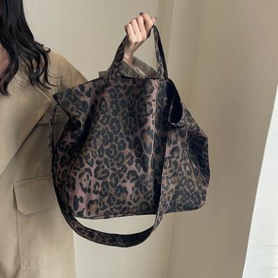 Hochwertige Damentasche aus Canvas mit Leopardenmuster, modische Umhängetasche, vielseitige, lässige Schultertasche, großes Fassungsvermögen