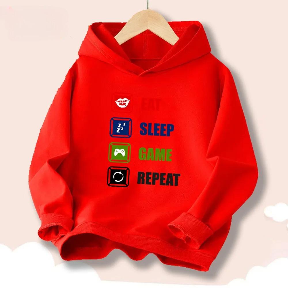 Game Pad Printed Pattern Children's Spring and Autumn Hooded Sweatshirt Outdoor Casual Fashion Warm Sweatshirt