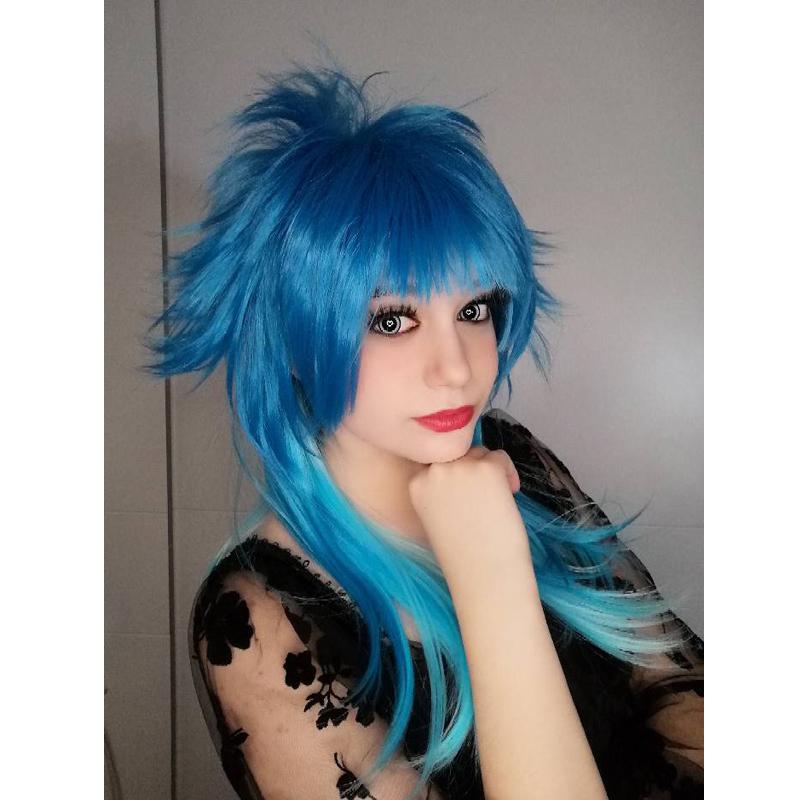 Dramatical Murder DMMD Seragaki Aoba Kostium Cosplay Peruka Imprezowa Dwukolorowa Niebieska Ombre Syntetyczne Włosy