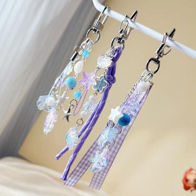 Süße Lila Muschel Stern Delfin Schlüsselanhänger Perlen Schlüsselanhänger Handy Kette Rucksack Tasche Anhänger Charme Auto Schlüssel Dekoration Zubehör