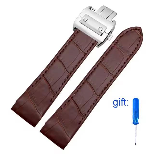 20mm 23mm Genuine Leather Watch Band for Cartier Santos 100 Watch Band Men Women Santos Glue Head Belt Folding Watch Straps