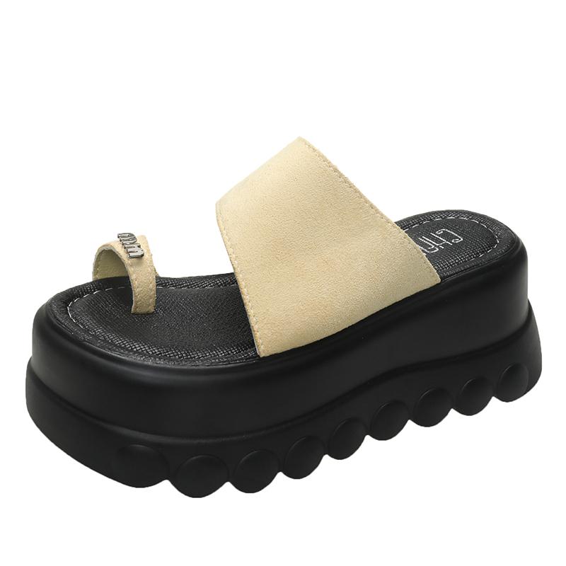 Fashion 7.5CM Women High Platform Slippers New 2025 Summer Beach Flip-Flops Ladies Wedge Heels Flock Shoes Woman Outside Chunky Sandals