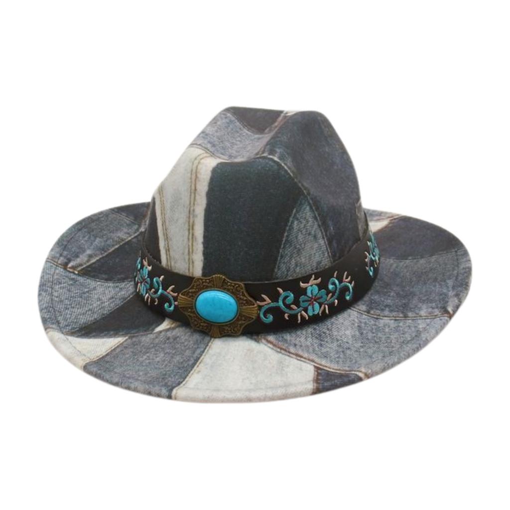 Fashion Design Sense Color Matching Embroidered Jazz Hat Retro Western Cowboy Top Hat Stage Catwalk Concave Stage Hat