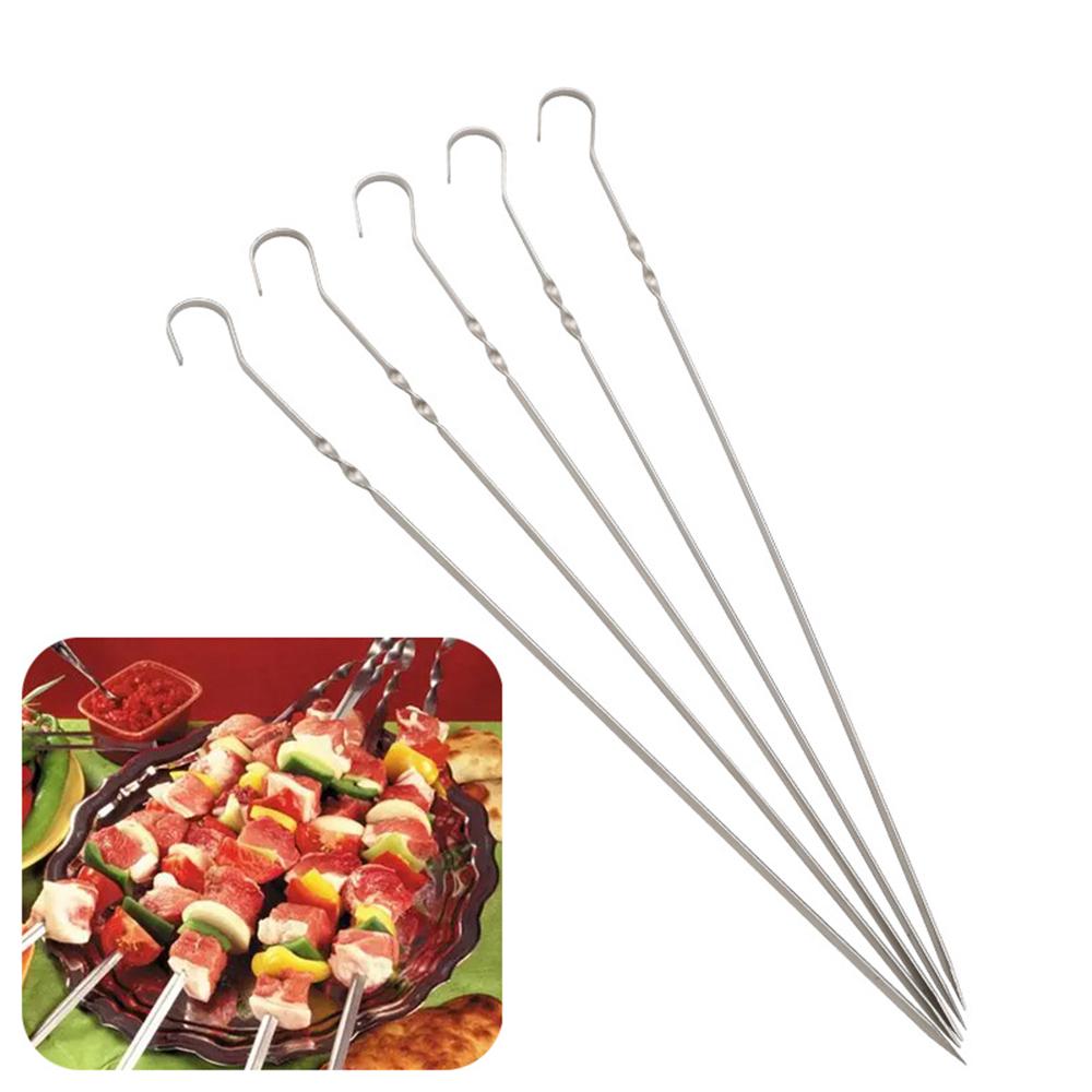 10pcs 38cm Stainless Steel Skewers Flat Meat BBQ Skewers Outdoor BBQ Barbecue Skewer Roasting Fork