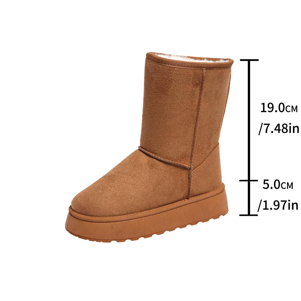 Vinterstövlar till mitten av vaden för kvinnor plusstorlek mockaimitation fluffig plysch enfärgade dam snöstövlar kvinna tjock platå varma stövlar