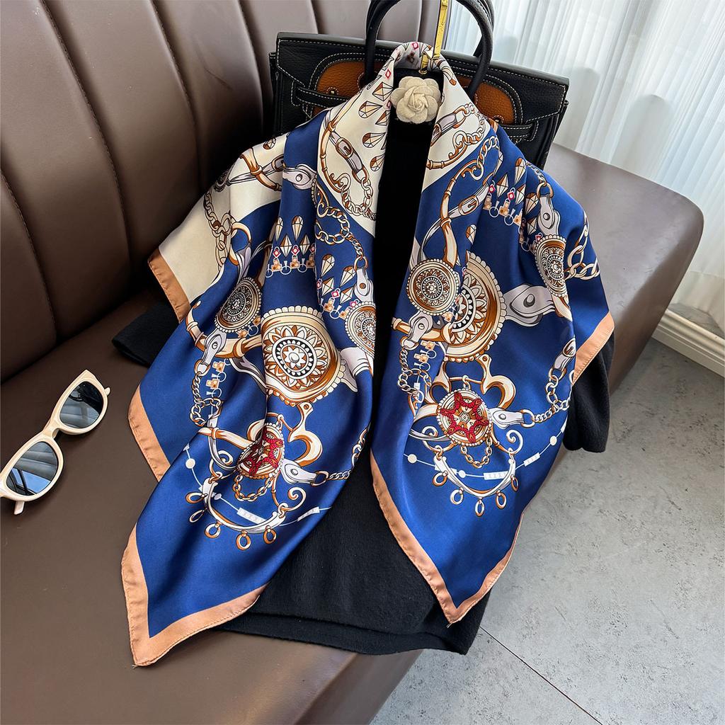 90×90Cm  Satin Shawl Design Flowers Silk Square Women Neck Scarves Wrap Headkerchief Beach Hair Band Women'S Bandana
