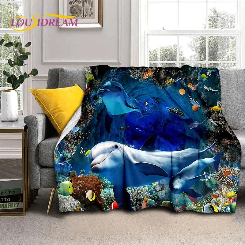 3D Illusion Underwater World Seabed Shark Dolphin Soft Flannel Blankets,Throw Blanket Comfortable Blanket for Beds Home Bedroom