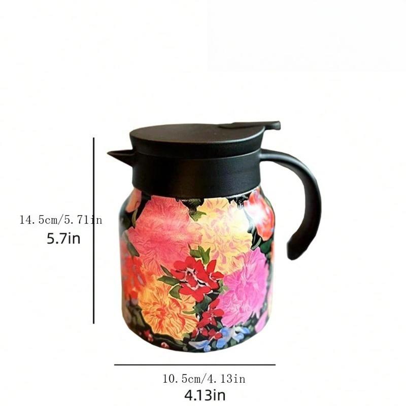 800ml Retro Floral Kitchen Tea Kettle Stainless Steel Hot coffee Pot Insulated Teapot Infuser Thermal Insulation Pots for Home