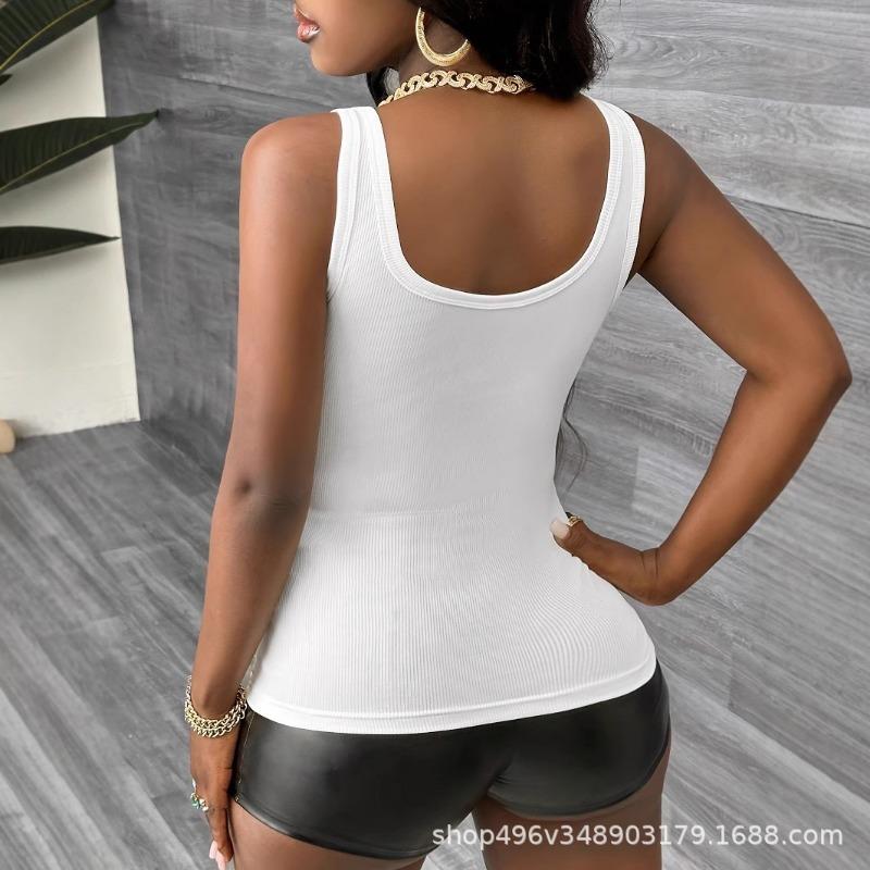 Women Solid Color V Neck Sleeveless Casual I Shaped Cami Tank Top