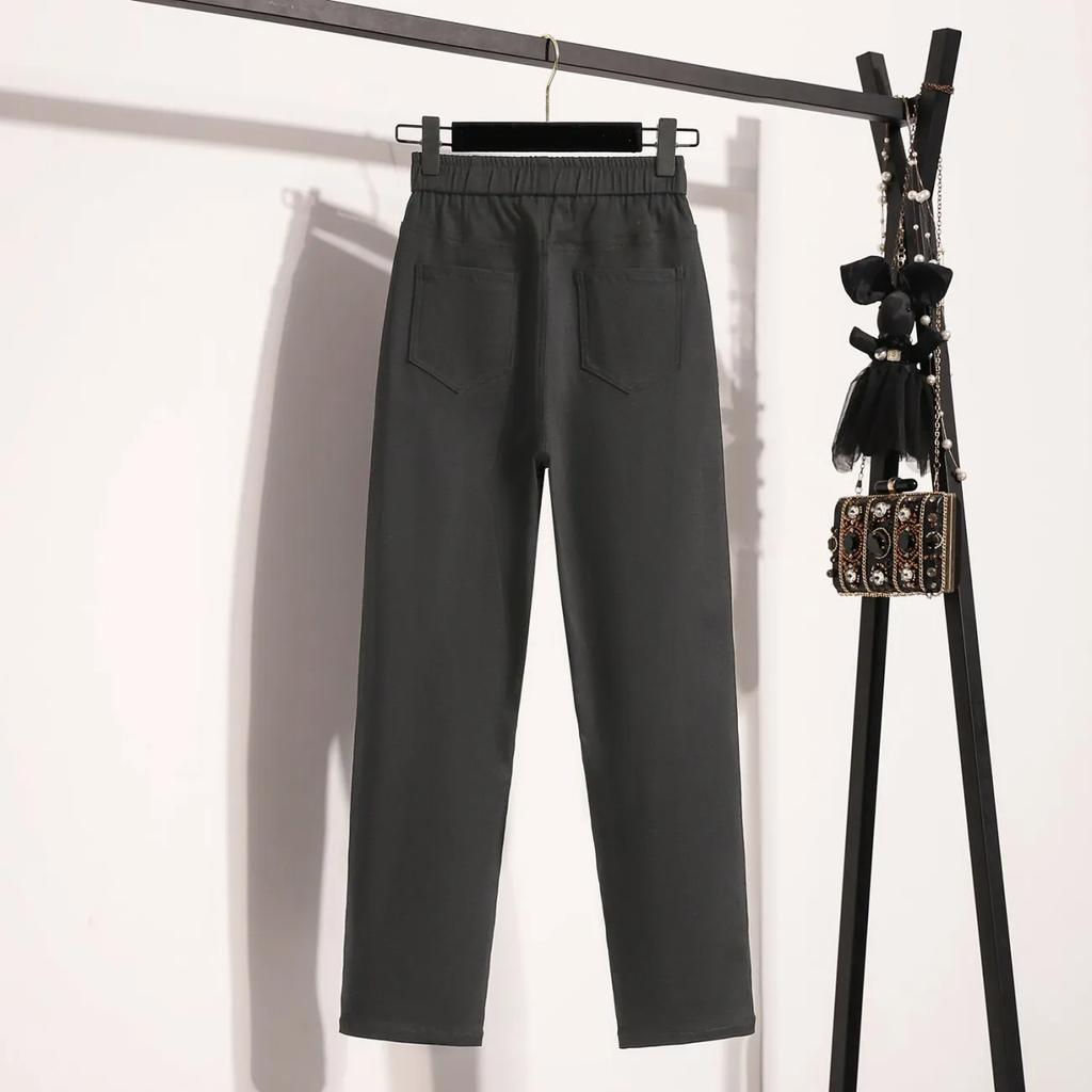 Jarní kalhoty zeštíhlující s vysokým pasem a malými nohavicemi Dámské nadměrné velikosti Dlouhé kalhoty Elastické základní kalhoty Zeštíhlující dámské kalhoty