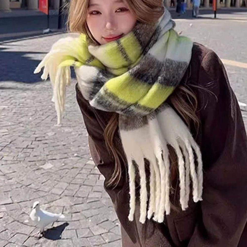 Winter Imitation Kaschmir Schal Retro Verdicken Warmer Schal Neuer Bunter Gestreifter Schal