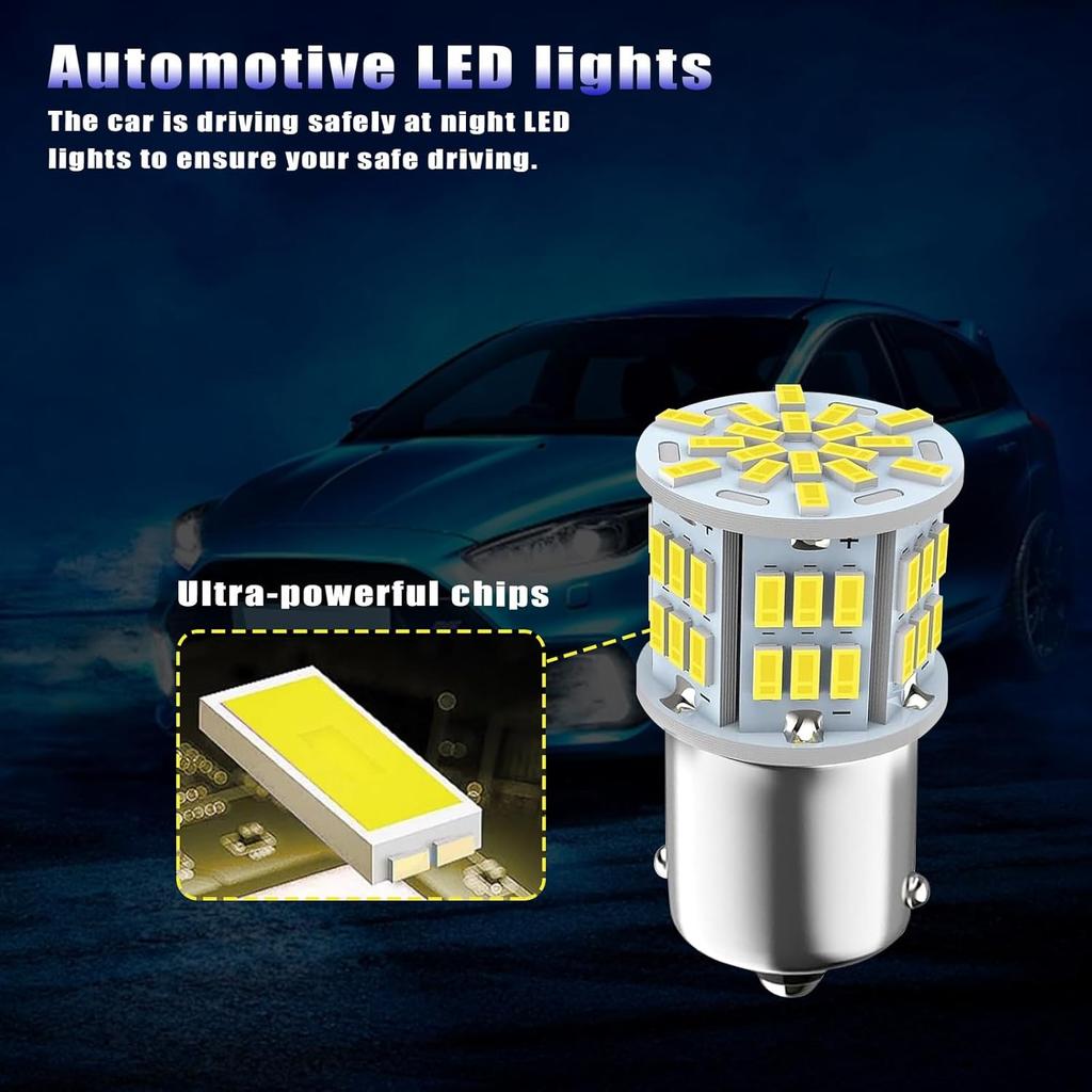 2 PCS Car 1156 LED Single Contact Turn Signal, BA15S 1141 1073 2396 7506 1003 3014-54SMD Super Bright Bulb, Tail Parking Light Reversing Light