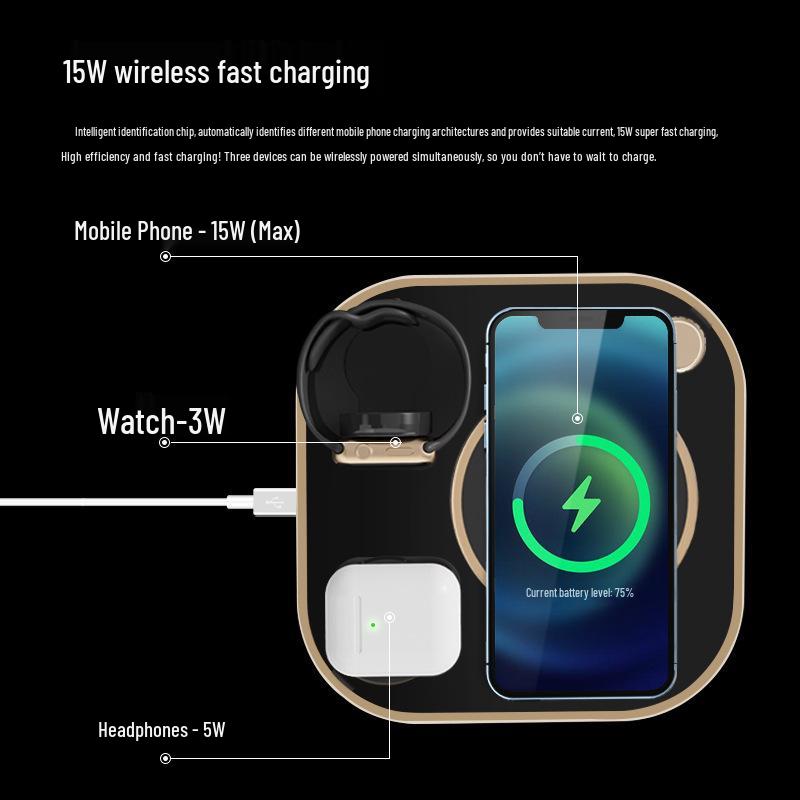 3-in-1 Wireless Charging Lamp for Huawei & Apple Phones, Earphones, Watches