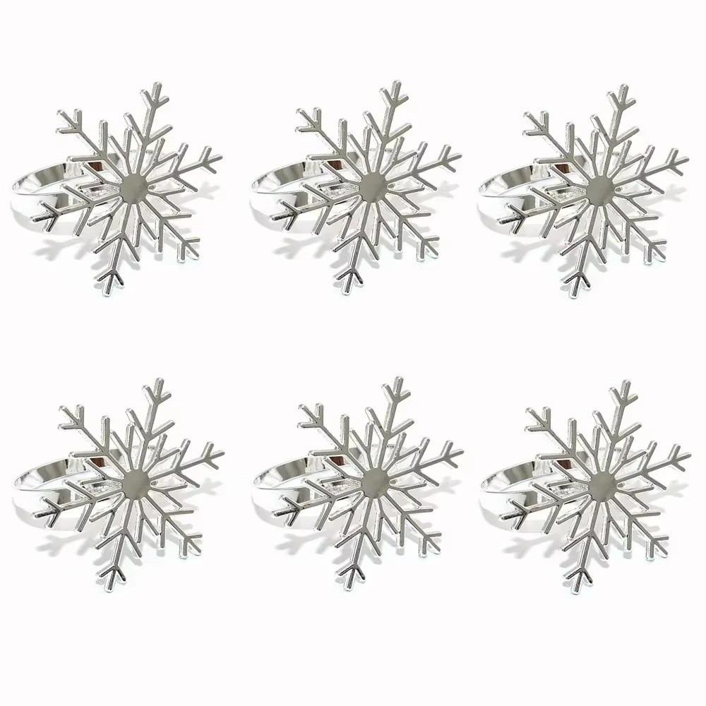 1/6/12pcs Silver/Gold Snowflake Napkin Ring Buckles Christmas Holiday Metal Napkin Holder New Year Gift Dinnig Table Decoration