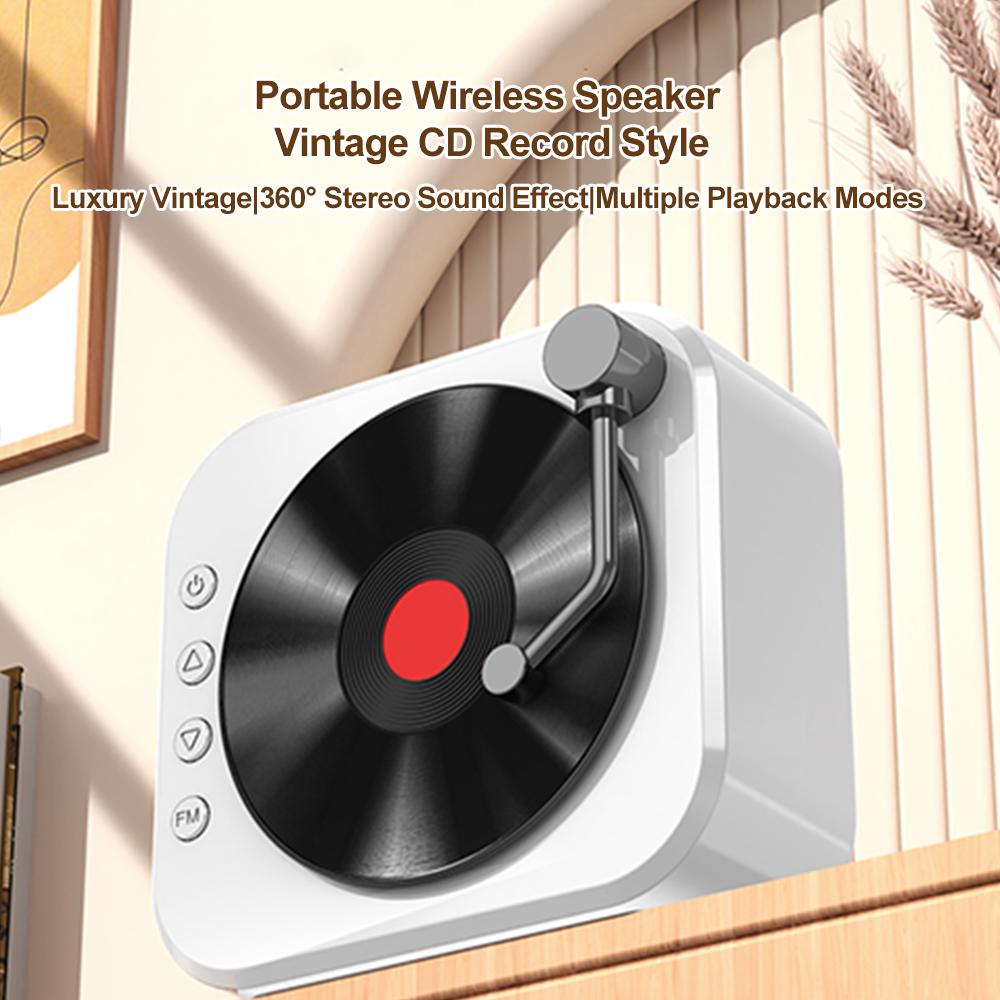 Portable Wireless Speaker Vintage CD Record Style BT5.3 Technology Speakers with Two Microphones Stereo Scene HiFi