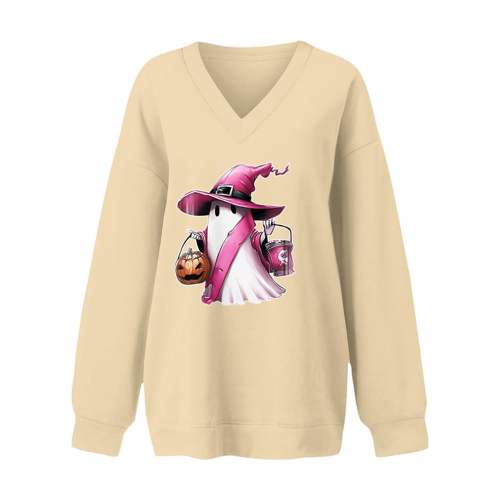 Women's V-neck Dropped Shoulder Halloween Print Sports Sweatshirt Top