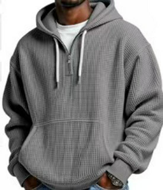 2025 Spring/Autumn Men's Half-Zip Hooded Solid Sweatshirt - Custom Logo Option, Long Sleeve, Casual Style.