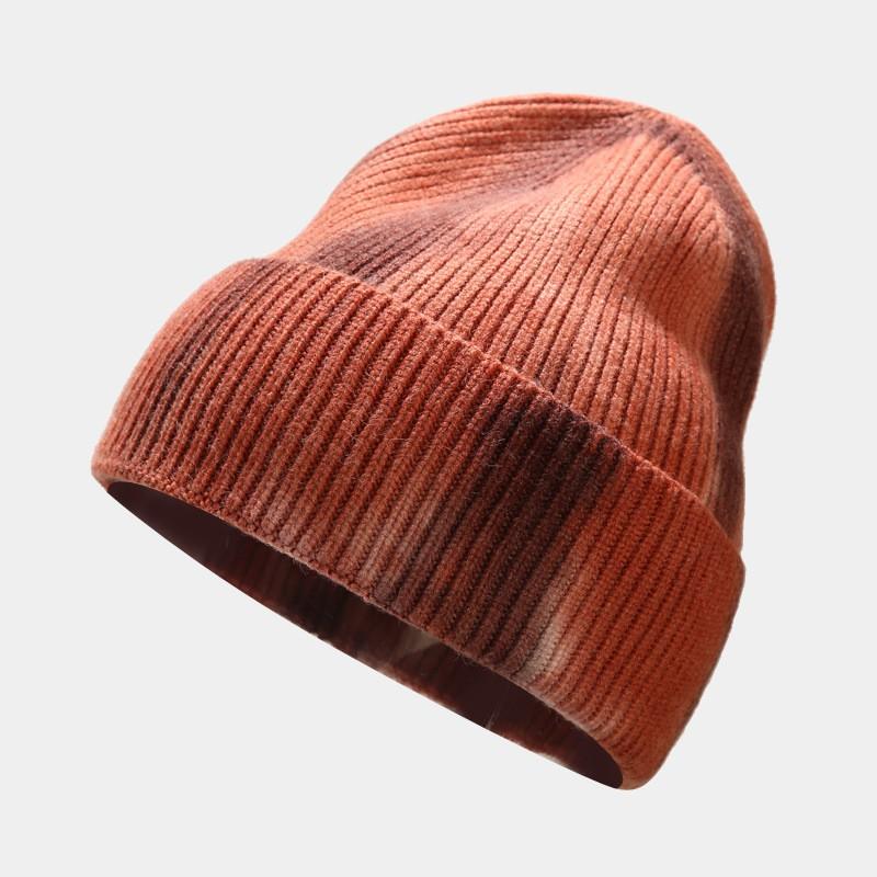 Knitted Beanie Hat Women Winter Warm Stripe Cuffed Pointed Cap Outdoor Fashion Accessory