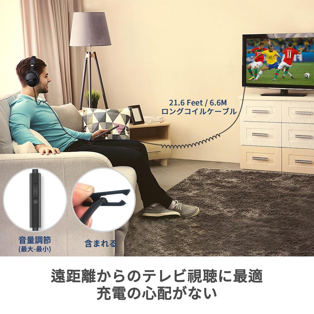 SIMOLIO TV Headphones Long Cable with Clip and Remote Control with Microphone Add RCA Converter Cable Wired Headset for 6.6m PC/Laptop/Tablet SM-906TV