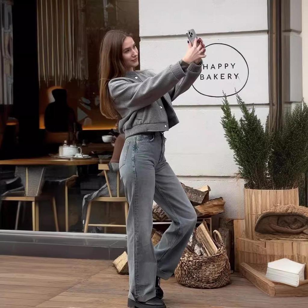 Women's 2024 Tweed Bomber Jacket - Long Sleeve, Casual, Autumn/Winter