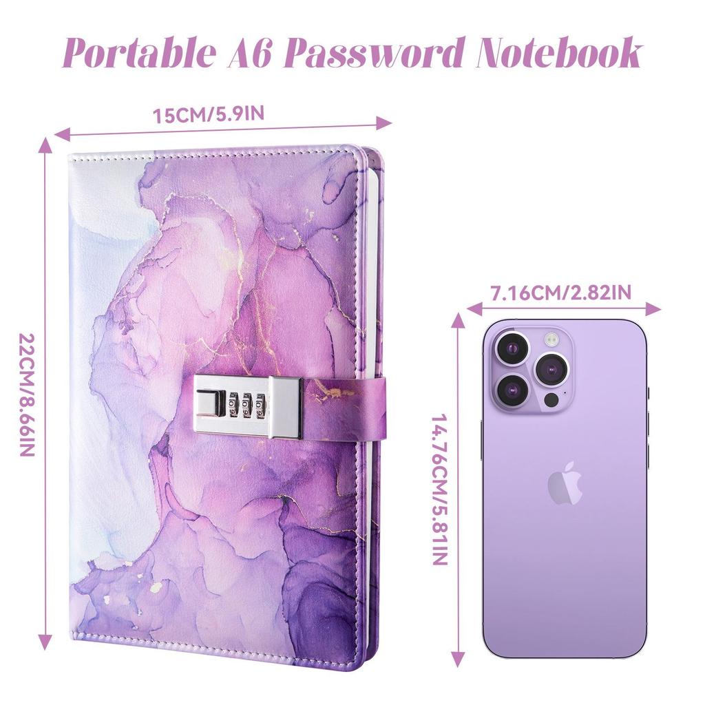 Marble Pattern Password Lock A5 Notebook Diary