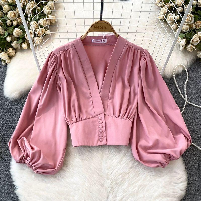 Fashion Lantern Long Sleeve High Waist Exposed Navel Silm Pullover