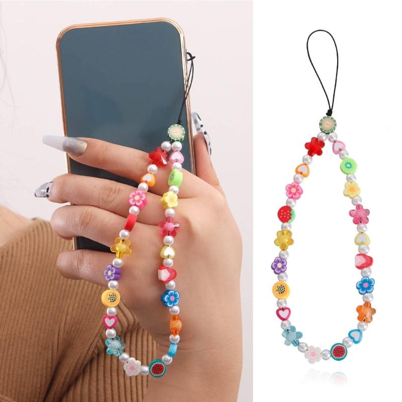 Bunte Perlen Handyband Handystrap Handy Schmuck Acrylmaterial Mode Handyzubehör für Frauen Mädchen Handys