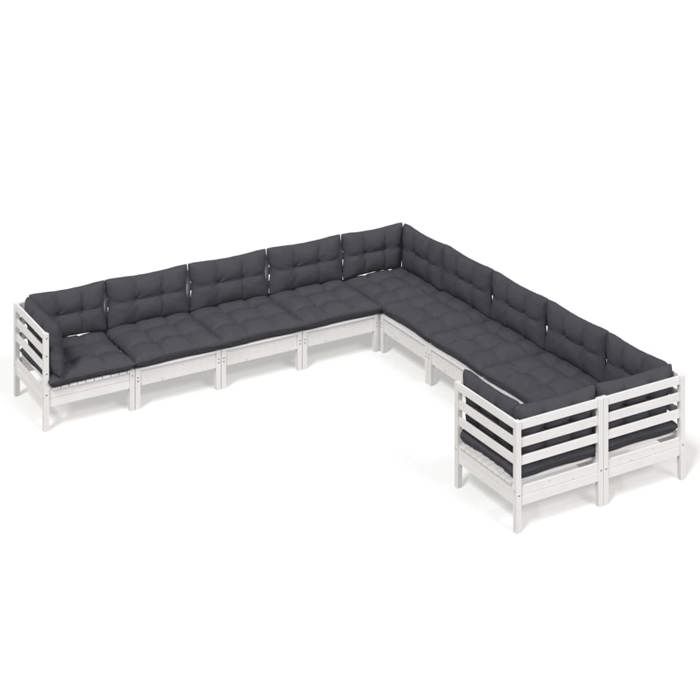VidaXL Bois de Pin Massif Salon de Jardin 10 pcs avec Coussins Mobilier de Patio Meubles d'Extérieur Mobilier de Jardin 3097008