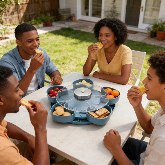 Heart-Shaped Rotating Snack Tray with 5 Compartments 360 Degrees Spinning Serving Platter