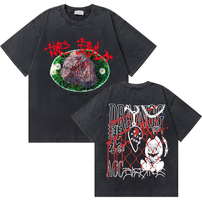 Washed Vintage Rapper Bladee Hip Hop Oversized Tshirt Drain Gang Graphic Tshirt Men Women Fashion Artistic Sense T Shirts
