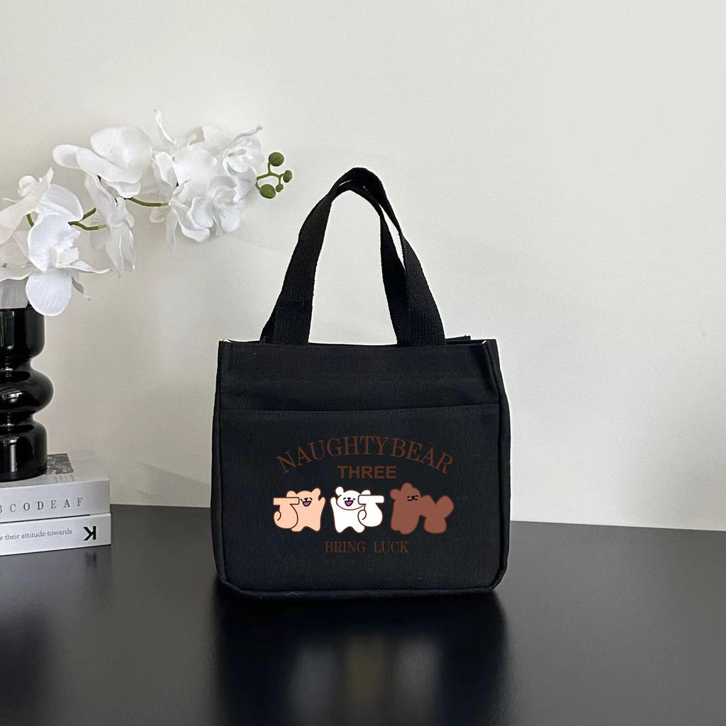 New canvas tote bag dirt-resistant large-capacity simple office worker student versatile lunch box mommy thermal insulation bento bag