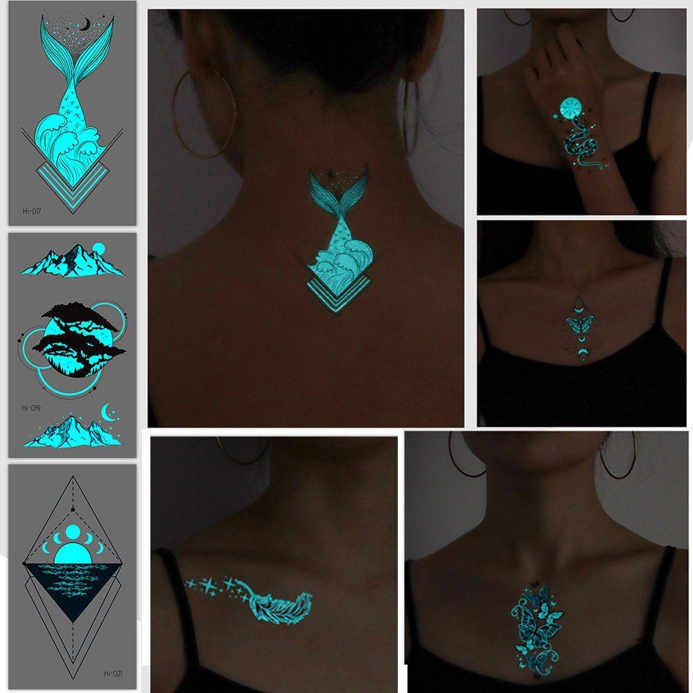1Sheet Fashion Waterproof Blue Luminous Tattoo Sticker Star Feather Tattoo Sticker Body Art Removable Temporary Tattoos