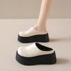 Fashion CRLAYDK Women's Platform Heel Mules Casual Shoes Closed Toe Backless Slip On Leather Walking Increase Height Wedge Slippers