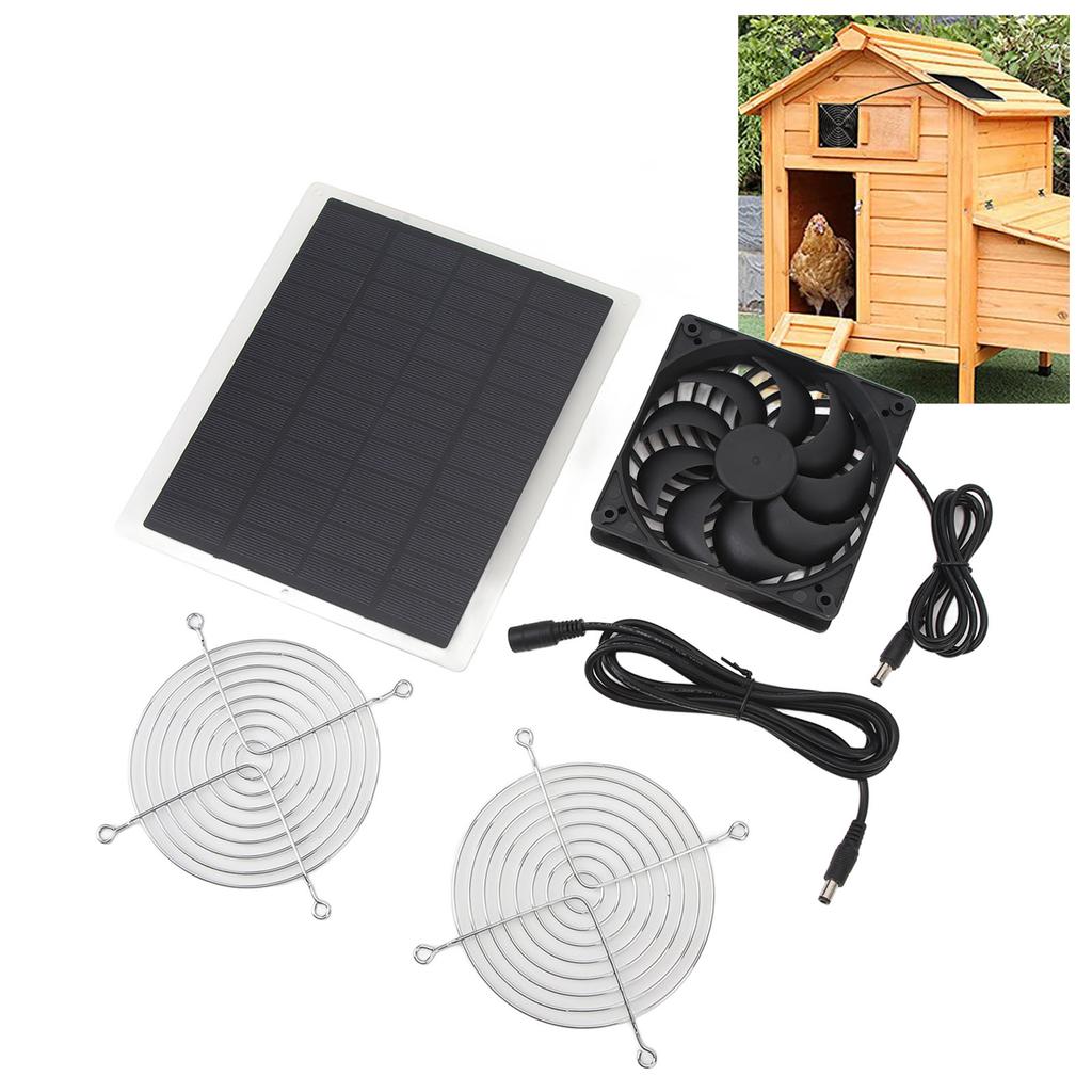 Solar Panel Fan 10W Exhaust Fan Dual Layer Metal Shell Coated Panel Long Cable Vent Fan for Greenhouse Coops RVs Pet House