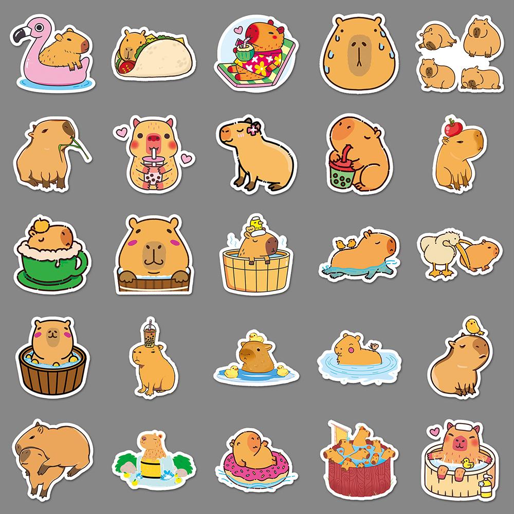 50 Pcs Cute Capybara Stickers for Water Bottles Laptop Guitar Luggage Bike
