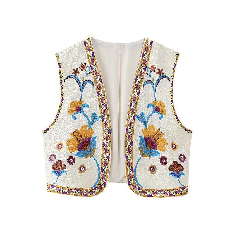 Leisure Sleeveless Embroidered Vest Casual Retro Sleeveless Embroider Vest Female