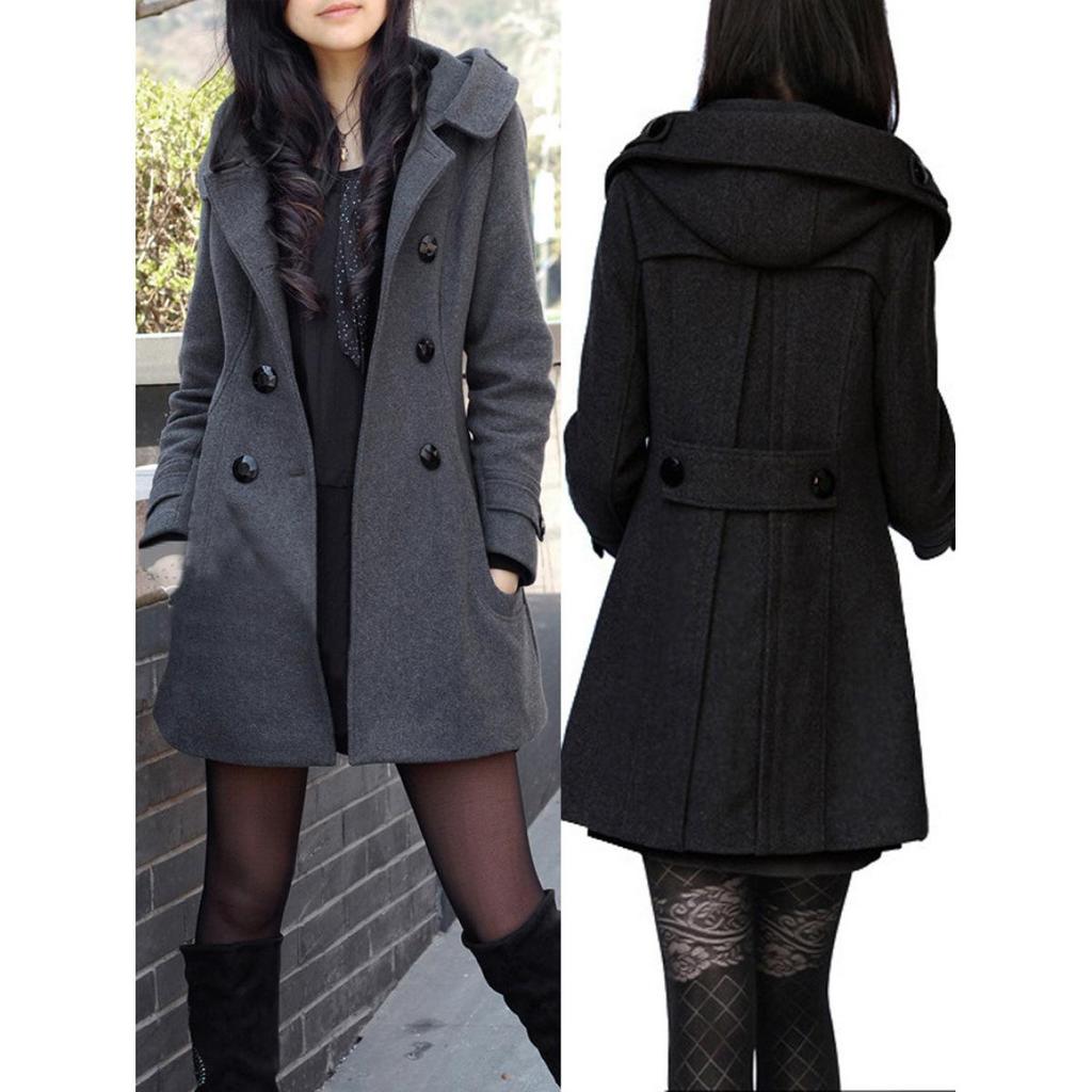 Giacca invernale da donna calda a maniche lunghe slim fit in lana taglie forti con cappuccio