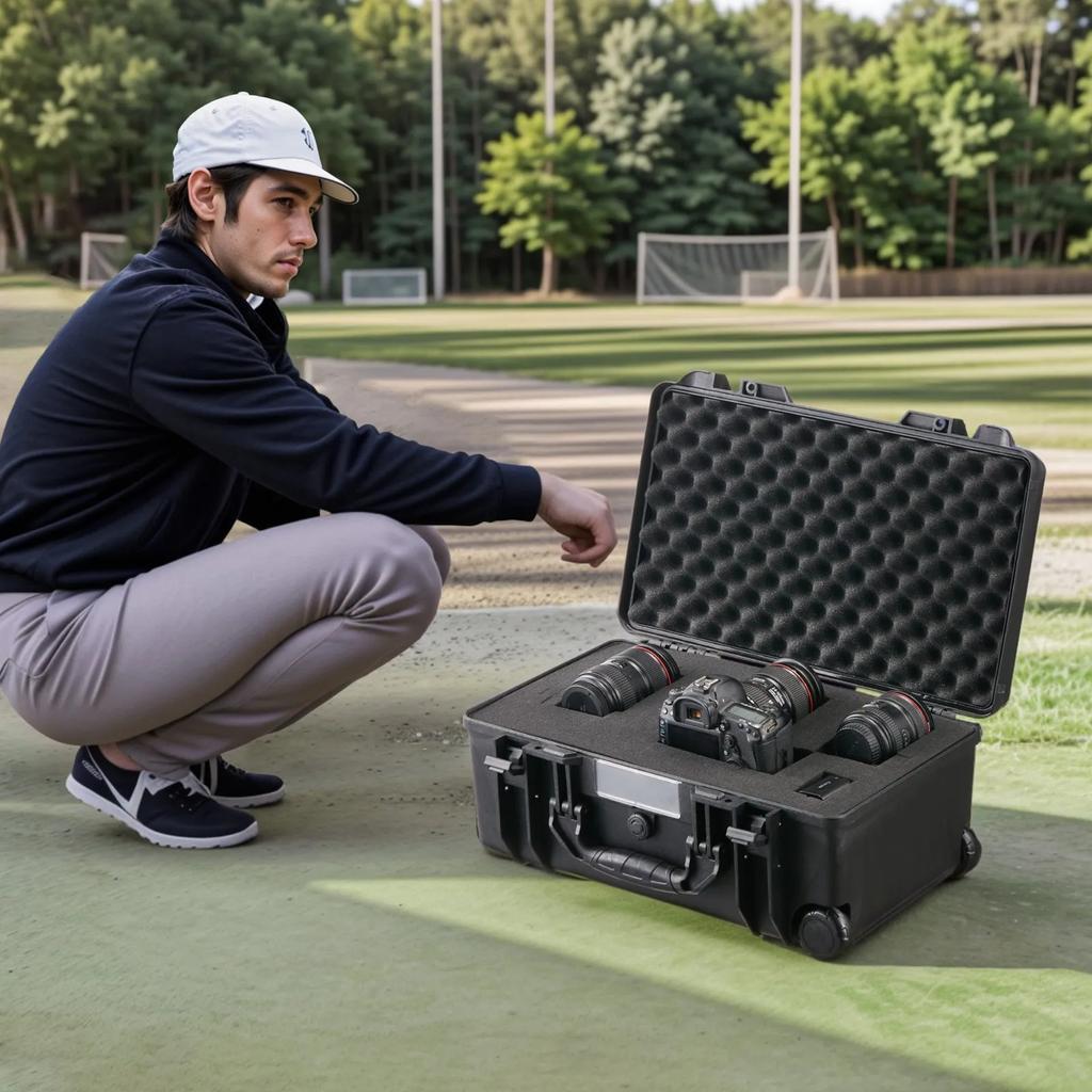 VEVOR Weatherproof Hard Case, Heavy Duty Protective Dry Box Case with Pre-cut Foam, Wheels & Retractable Pull Handles for Travel, Hunt, Military