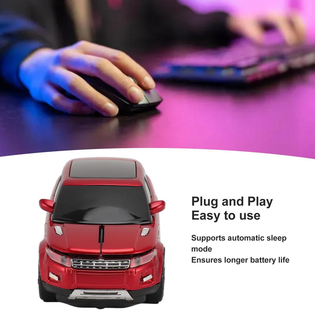 Cool 3D Sports Car Shape Wireless Gaming Mouse with USB 1600 DPI Wireless Car Mouse for and Gaming 2.4GHz Receiver, PC, Computer, Laptop, (Red)